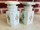 Vintage Fenton Charleton Rose Pastel Milk Glass Vanity Jar Mint Green Pair- RARE