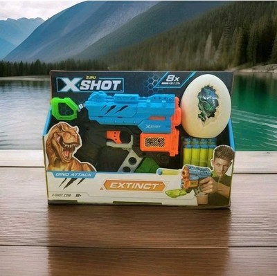 X-Shot Dino Attack Extinct Foam Dart Blaster Zuru gun W/8 DARTS And Egg Target