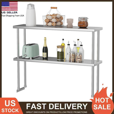 12''x48'' Stainless Steel Overshelf for Prep & Work Table, 2-Tier Adjustable Shelf