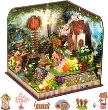 DIY Miniature House Kit, Forest Book Nook Kit with Music, 3D Wooden Puzzles for