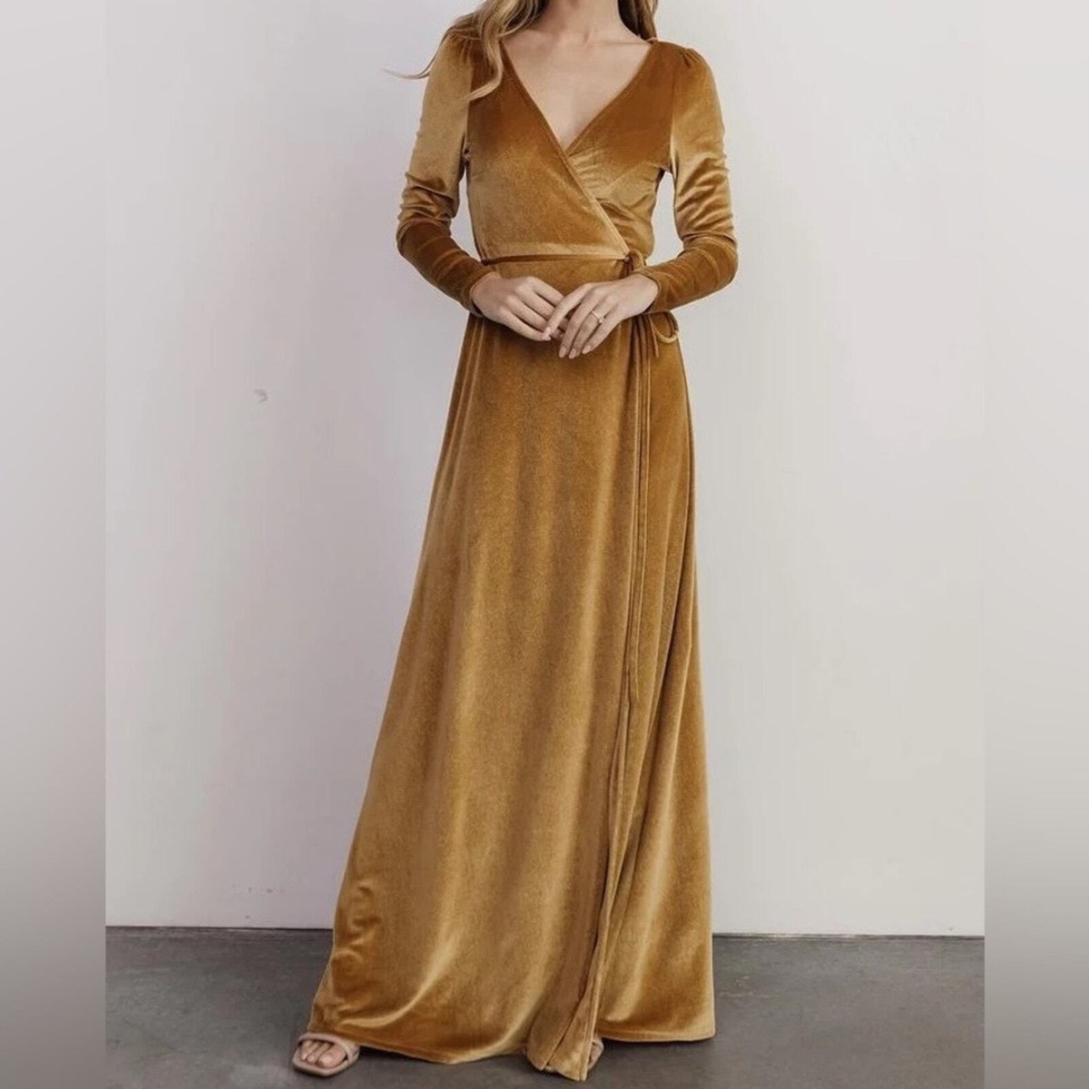 Long Sleeve Gold Velvet Dress Baltic Born Sofia Velvet Wrap Maxi
