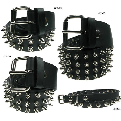 THE LEATHER SHOP UK Nuevo Cinturón de Cuero Tachonado con Picos de Níquel de Alta Calidad Emo Punk Gótico Hecho en Reino Unido