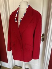 Vintage House Of Fraser Double Breasted Bright Red Wool Coat To Fit Uk 12/14