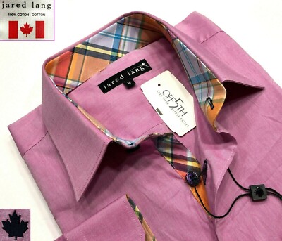 JARED LANG NWT SLIM FIT DRESS SHIRT PINK w/TARTAN ACCENTS CHEST=44'' US Size M/16