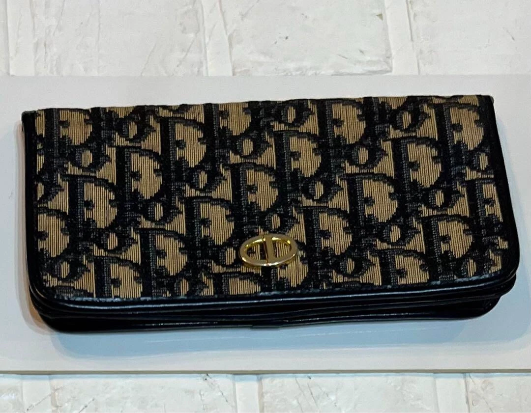 Portefeuille long authentique motif trottoir Christian Dior vintage 19 x 9,5 cm décontracté