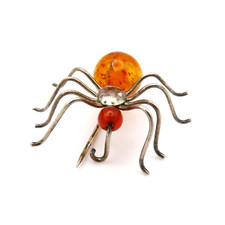 Designer Spinnen Brosche aus Silber-Draht ( geprüft ) Bernstein Spider Brooch *F