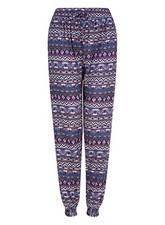 Ladies Womens Trousers Palazzo Ali Baba Summer Cotton Pants Aztec Printed NEW 