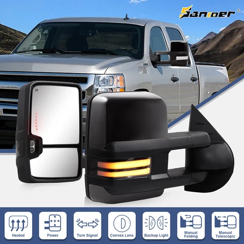 Tow Mirrors Power Heated LED Switchback For 2007-2014 Chevy Silverado GMC Sierra