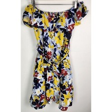 Zara Women's Sz. S Floral Linen Blend Button Up Midi Off The Shoulder Dress