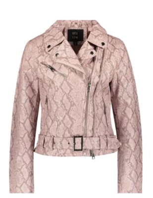 QED London Pink Reptile Effect Biker Bomber Jacket Size 10 New With Tags