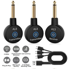 2.4GHz Wireless Guitar Bass System Dual Transmitter Receiver Rechargeable 100ft