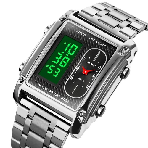 SKMEI 1868 New Design Square Double Display Dual Time Waterproof Men Wrist Watch
