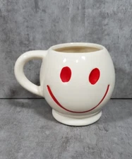 Vintage McCoy Pottery Happy Smiley Face Mug White Ceramic Red Face