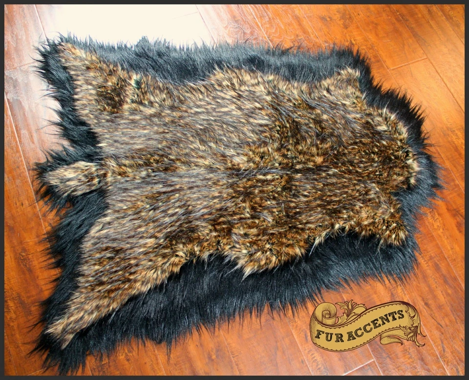 Original Black Bordered Double Deer Skin Area Rug Bear Sheepskin New - Image 3 of 4