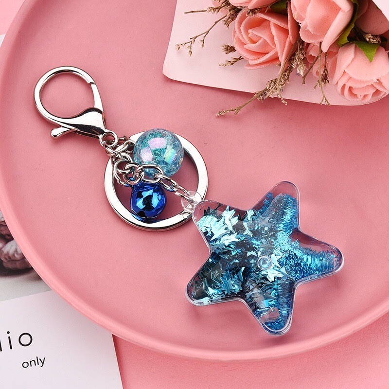 Transparent Quicksand Star Keychain Creative Bag Car Pendant