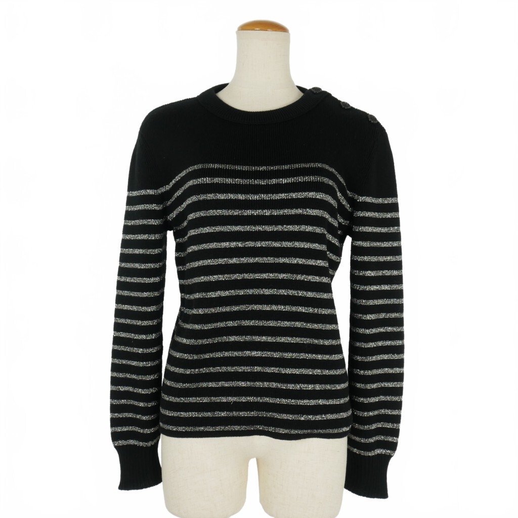 【Tops】SAINT LAURENT PARIS Lame Border Maglia Bottone Girocollo Manica Lunga