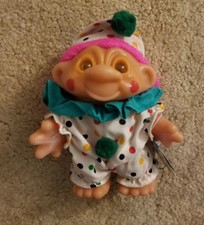 Payaso vintage Dam Adopt A Norfin Troll 5 pulgadas - 1986 - Pelo rosa - Cara sonriente cerrada