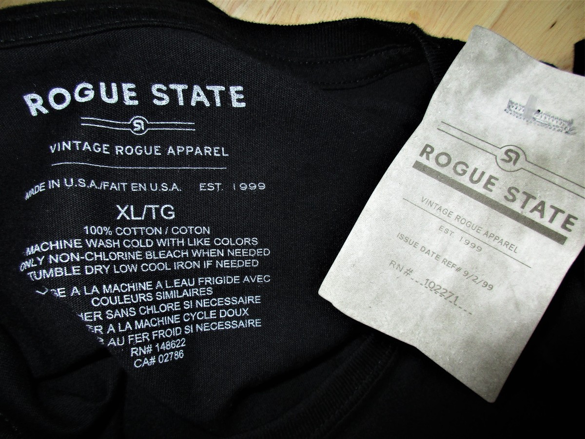 NEW! Men's Black ROGUE STATE T-Shirt! Size XL Made in The U.S.A