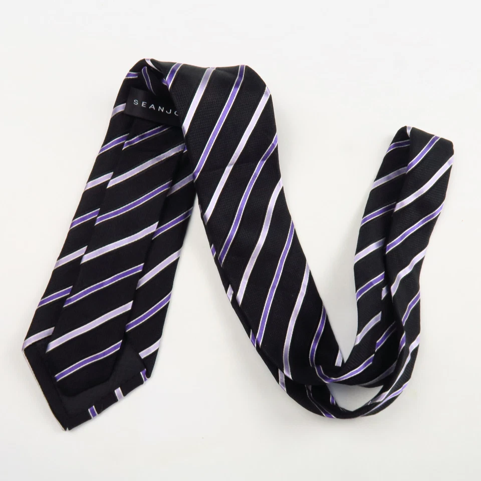 Vintage Sean John Black Purple Modern Stripe Mens Neck Tie 58x3 Narrow Colorful - Image 4 of 4