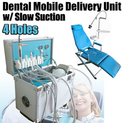 Mobile Dental Delivery Unit Rolling Box Air Compressor 4Hole Weak Suction+ Chair