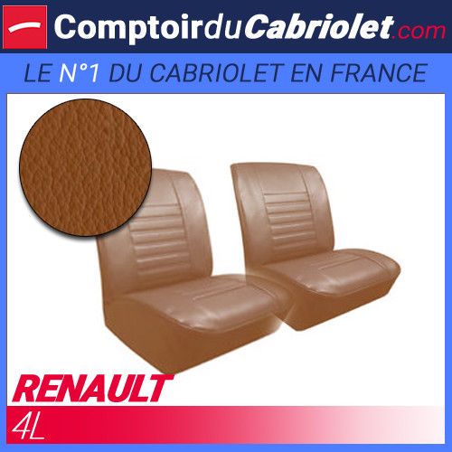 Garnitures sièges avant Renault 4L en simili cuir havane avec appuis-tête intégrés