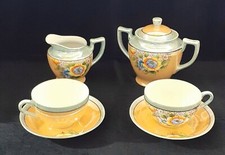 Vintage Japanese Lusterware Tea Set Sugar Creamer 2 Cups 2 Saucers Floral Design