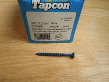 (100) Philips Flat Head PFH 3/16 x 2-1/4 Concrete Masonry Screws Tapcon Anchors