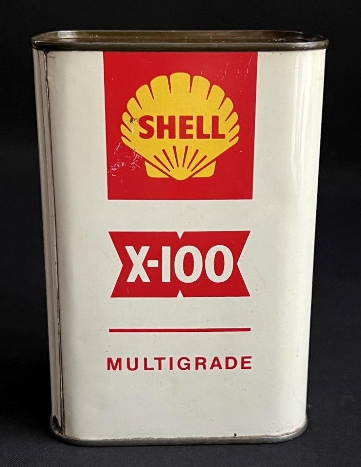 SHELL X100 10W/30 VINTAGE 1 LITRE MOTOR OIL CAN LUBRICANT TIN GARAGE ...