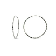35mm Round Polished Medium Diamond-cut 1.5mm Endless 925 Silver Hoop Earrings