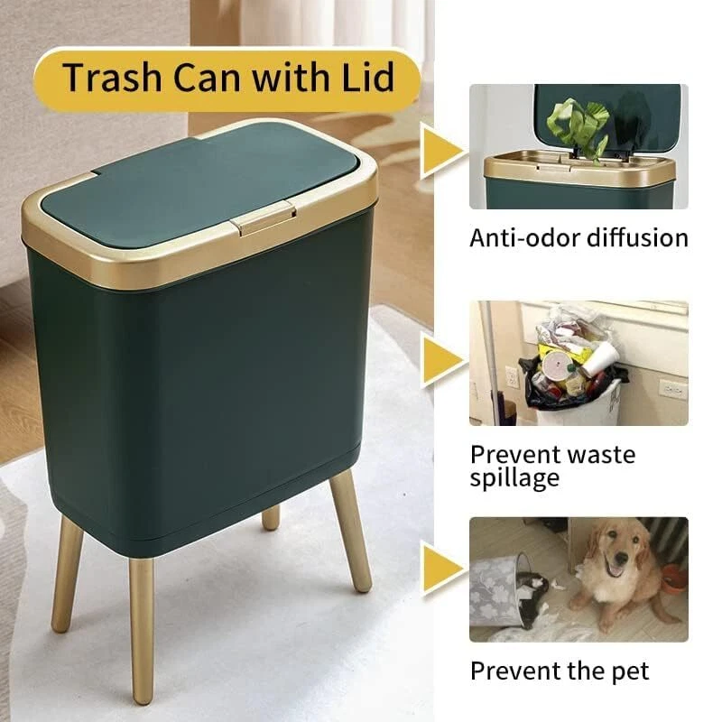Trash Can with Lid,Small Bathroom Garbage Can with Lid, Plastic Trash Can - Image 3 of 4