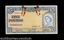 BAHAMAS GOVERNMENT 5 POUNDS P-16 1953 QUEEN SHIP RARE GB UK CURRENCY MONEY NOTE