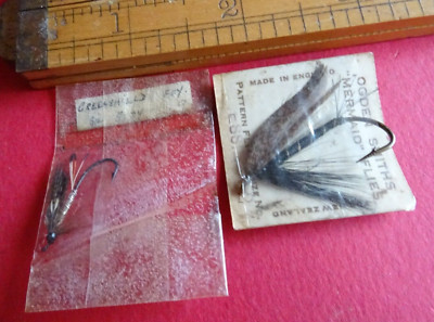 2X VINTAGE KÜNSTLICHE ANGELFLIEGEN IN WINTERHARTEN + OGDON SMITHS PÄCKCHEN