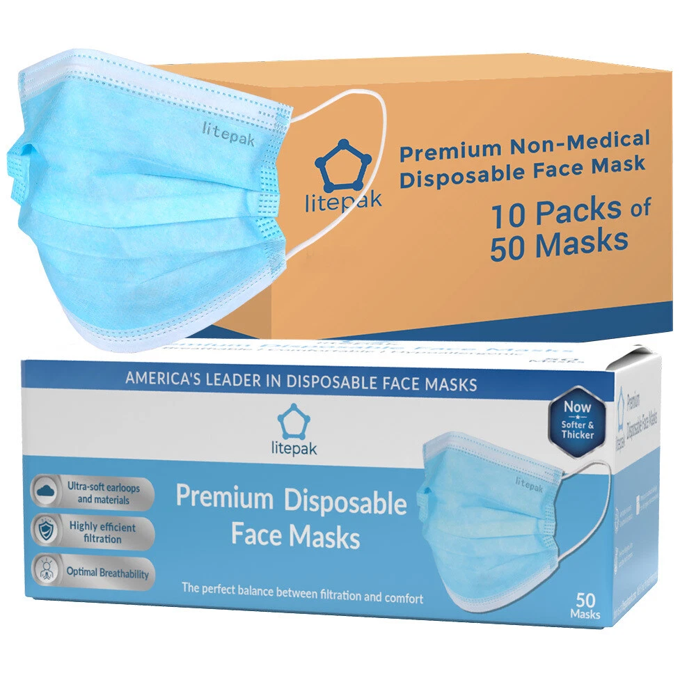 500pcs Litepak Premium Disposable Face Mask 3-Ply SOFT Comfort Earloops Blue
Opens in a new window o