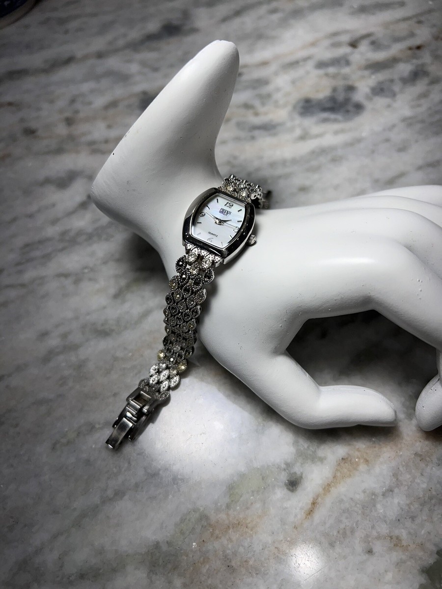 GRUEN II Quartz Silver-Tone Women\'s Bracelet Watch with Decorative Chain Vintage Gruen II Ladies Bracelet Silver Tone Watch, Crystal  main image 2