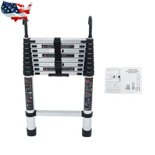 8.5 FT Compact Extension Step Aluminum Folding Telescopic Ladder with Hooks