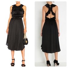 Ulla Johnson Eveline Silk Black Ruffled Smocked Midi Dress Size 2