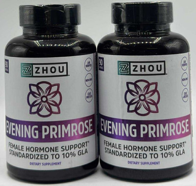 2PK Zhou Evening Primrose Female Hormone Support ~ EXP 3/27 ~ 90 SOFTGELS EACH