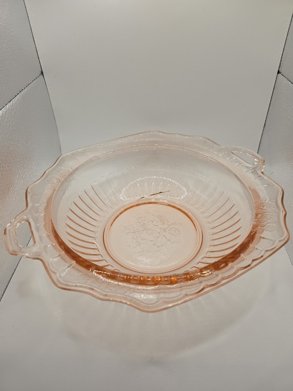 Anchor Hocking MAYFAIR Pink 11" Handle ROUND Vegetable SERVING BOWL