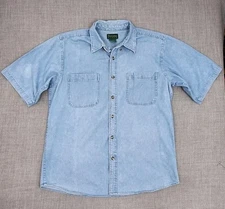 Scandia Woods Mens Large Short Sleeve Shirt Button Front Denim 100% Cotton Blue