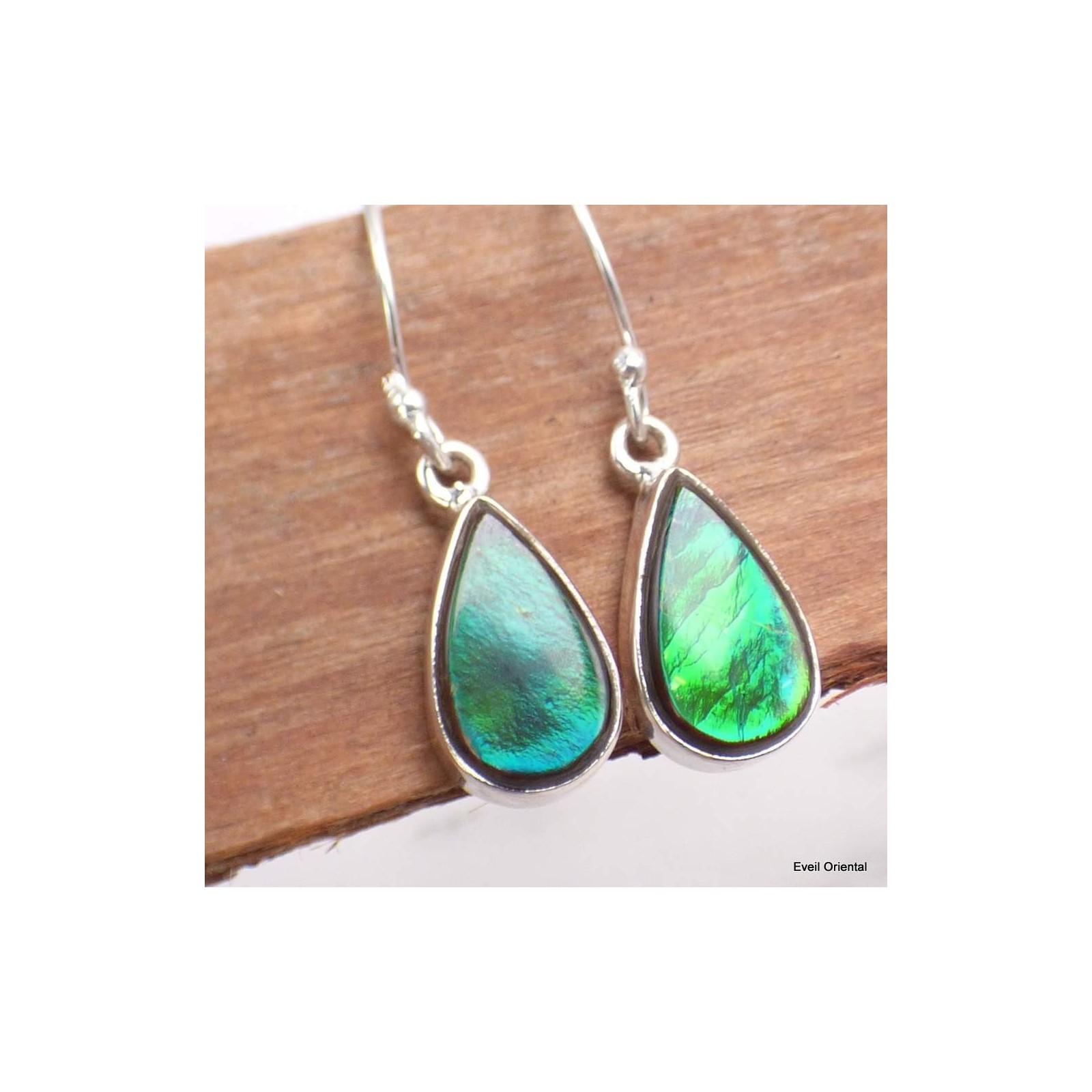 Boucles d'oreilles Ammolite verte AAA KC114 en argent fin pour femme