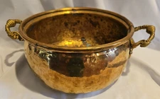 VTG Hammered Brass Cauldron Pot w/Brass Handles Rustic Patina Made in Holland