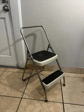 Vintage Cosco Folding 2 Step Stool Ladder Kitchen Garage Creamy White