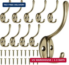 10 Pack Coat Hooks Wall Mounted with 20 Screws, Heavy Duty Antique Brass Towel H