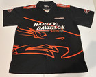 Harley Davidson Racing Screamin Eagle Shirt Mens XL Black Orange Button Up