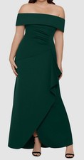 Xscape Women's Green Ruffled Off-The-Shoulder Gown Dress Plus Size-16W