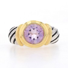 NEW Amethyst Solitaire Ring Sterling Silver 925 Gold Plated Round 2.00ct Size 8