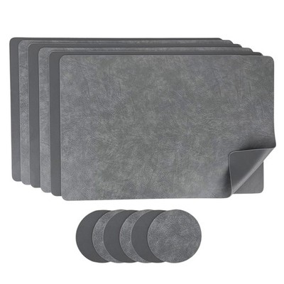 Platzset Kunstleder 45x30cm, Wendbares Tischset Platzdeckchen, 6er Set grau