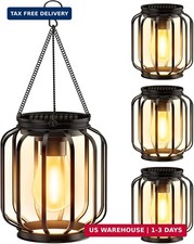 Solar Hanging Lanterns Outdoor Waterproof: 4 Pack Metal Solar-Powered Lights wit