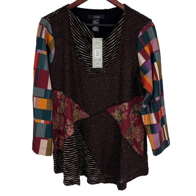 NEW NWT Ali Miles Sz Large Wearable Art Fall Autumn Blouse Shirt Top Artsy