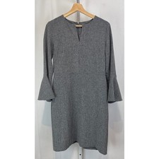 ANN TAYLOR Flutter Bell Sleeve Sheath Dress Keyhole Split Neck Gray Size 4